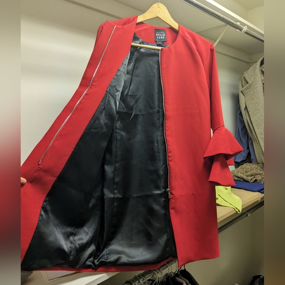 Belle Vere crimson red knee length coat - Picture 2 of 4